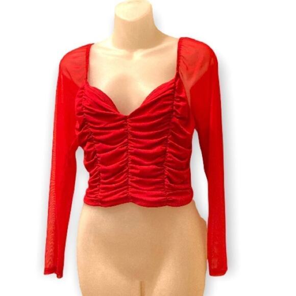 Red crop top mesh sleeves - Picture 1 of 6